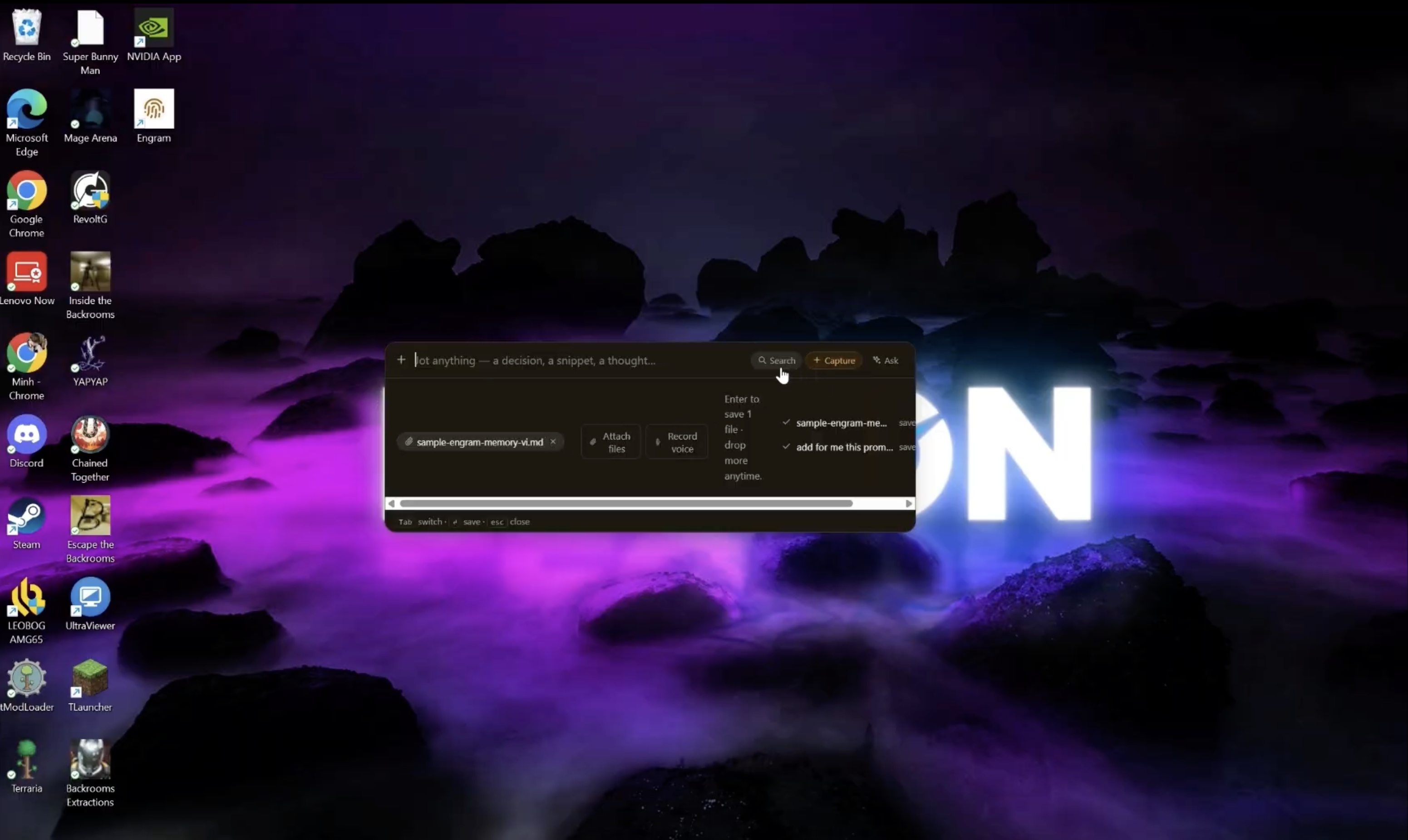 Capturing a note in the desktop app